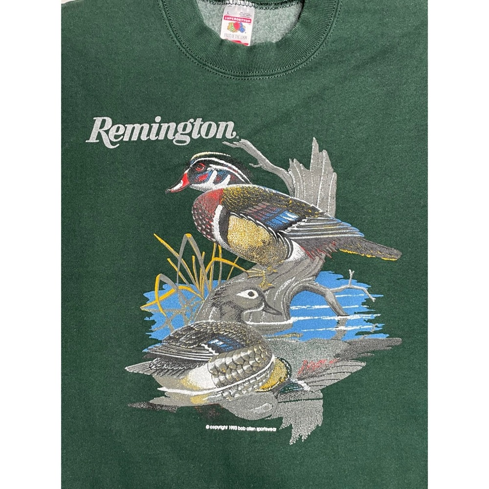 Vintage 1993 Remington Wood Duck Sweatshirt Fruit of the Loom Green Large USA